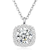 Moissanite Necklace Jewelry Gifts for Women: 18K White Gold Plated 925 Sterling Silver D Color VVS1 Lab Created Diamond Pendant, Anniversary Valentine Birthday Gifts for Wife Mom Girlfriend Her