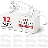 Hoqiwild Safety Glasses Over Eyeglasses 12Pack, Anti-scratch Safety Goggles, Anti-fog Lab Goggles Over Glasses, Ansi Z87.1 safety glasses for men&women, Clear goggles for construction, shooting