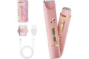 FIONOFY 2-in-1 Bikini Trimmer for Women, Bikini Shaver with Dual Heads, Body and Facial Hair Removal, Cordless Rechargeable Electric Razors for Face Chin Pubic Underarm Legs, IPX7 Waterproof, Pink