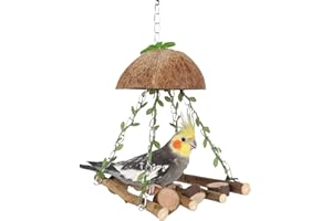 QWINEE Bird Parrot Swing Toys Plant Decor Wood Hammock Bird Swing Hanging Toy Hanging Bird Entertaining Toy Cage Accessories for African Grey,Parakeet,Amazon Parrots,Finch and Budgie Brown One-Size