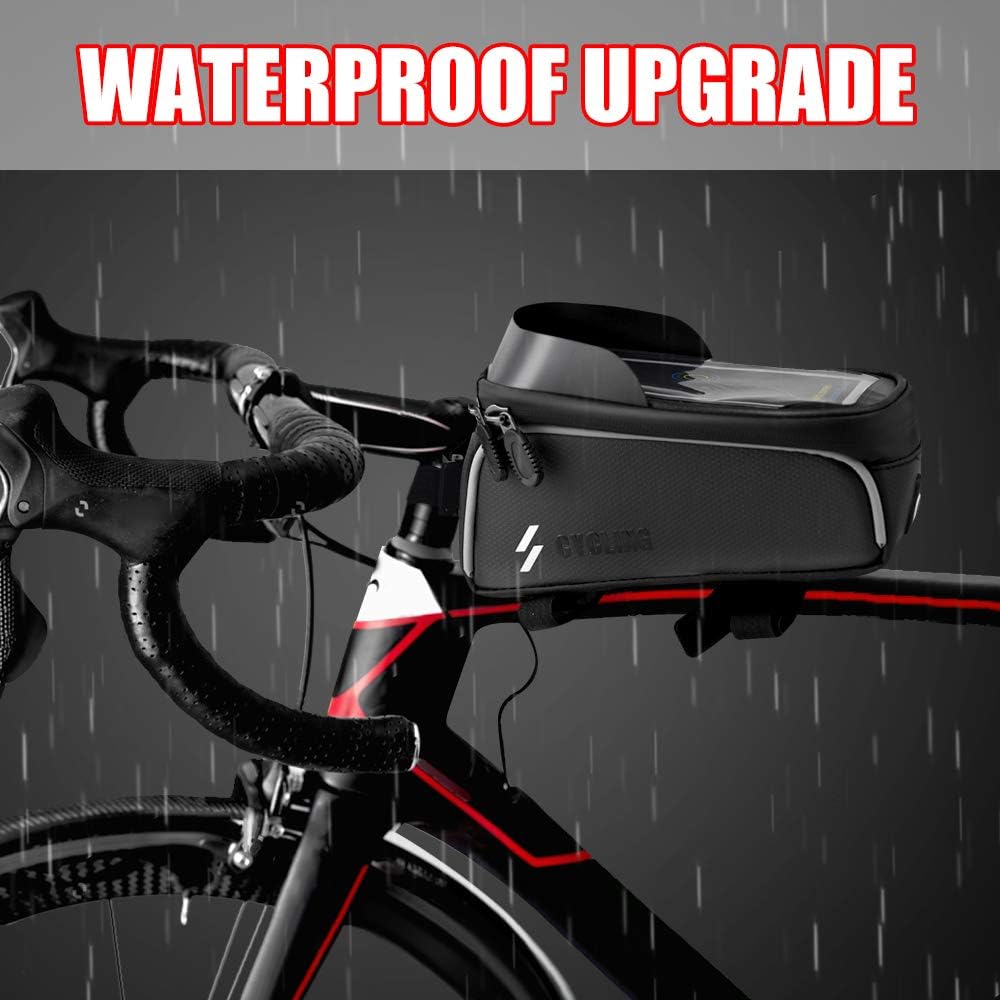 Bicycle Front Frame Bags, Waterproof Cycling Phone Mount Touch Screen Bike Phone Front Frame Bag with Sun Visor Large Capacity Compatible with iPhone 7plus 8plus X XS Max XR : Sports & Outdoors