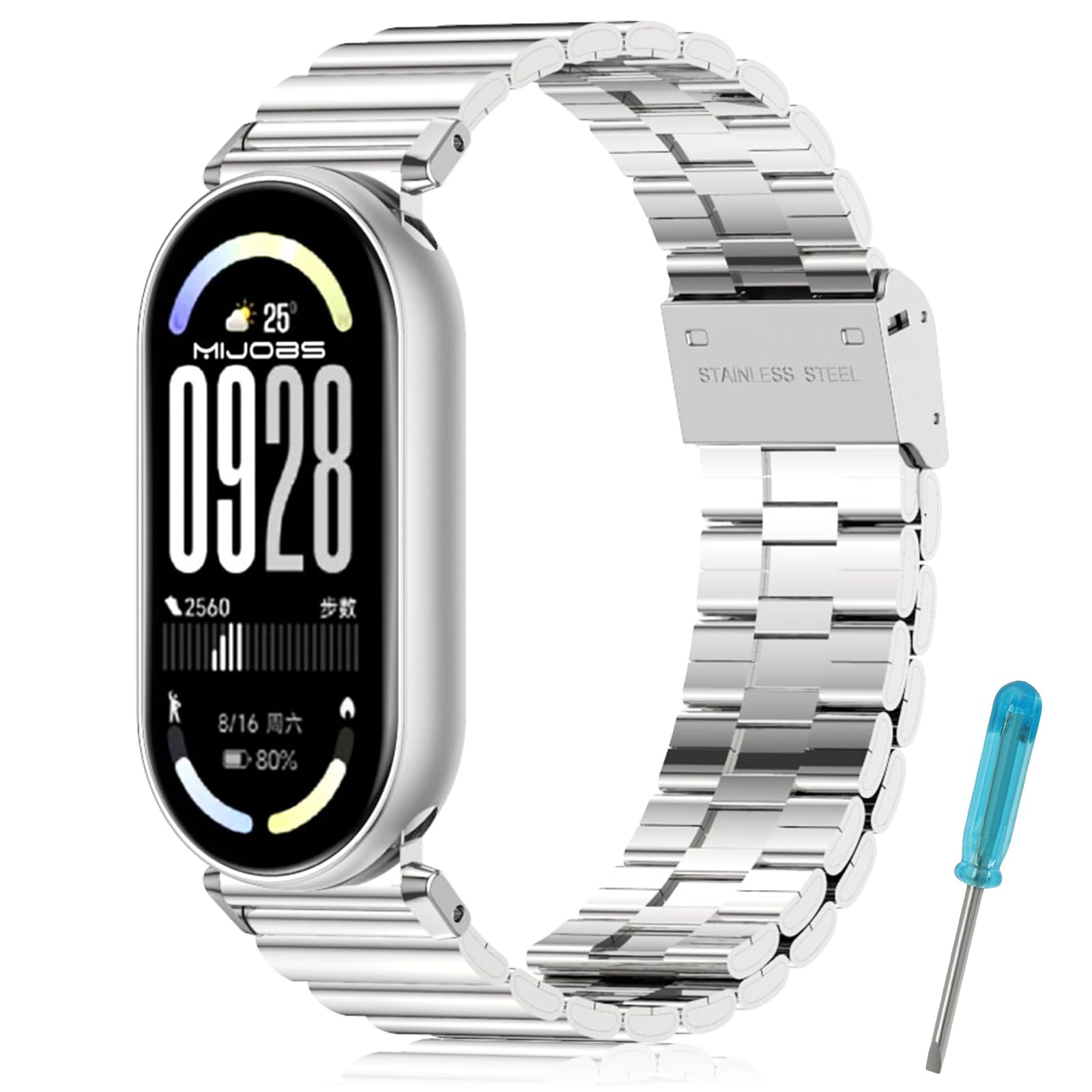 MIJOBS Strap for Xiaomi Band 6, Xiaomi Band 5, Miband 4/3 Stainless Steel Metal Straps Replacement Straps Compatible with Xiaomi Mi Band 6/5/4/3 Metal Watchband, Men's Women's Strap