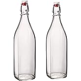 Bormioli Rocco 33.75oz Swing Bottle (Set of 2) - Reusable Glass with Airtight Leakproof Swing Tops, BPA-Free Office Water Bottle, Great for Homemade Syrups, Dressings, Infused Oils, Fresh Juices