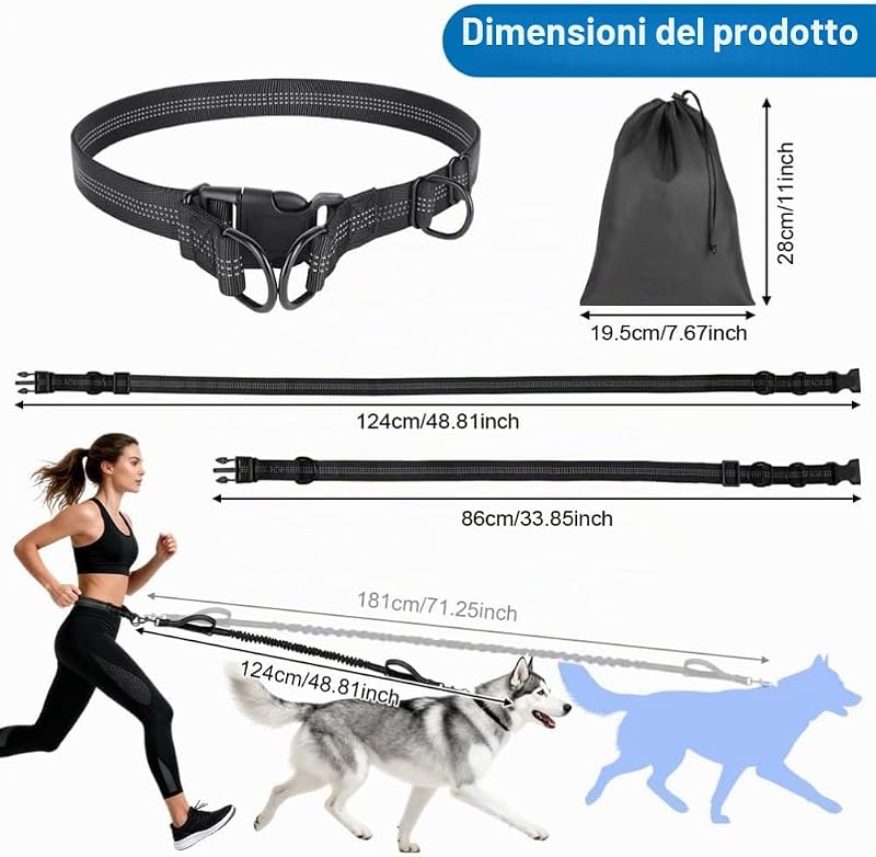 Guinzaglio Cani Mani Libere, Guinzaglio Da Jogging Prolunga Elastica — foto 2 di 7