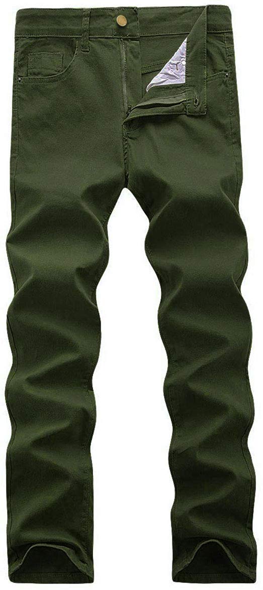 Photo 1 of WULFUL Men's Slim Fit Skinny Stretch Comfy Jeans Denim Pants Army Green 33