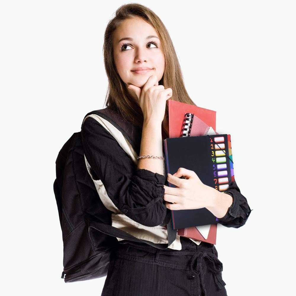 Expanding File Organizer 12 Pockets, Accordion File folders A4 Letter Size Hold 120 Sheets, Rainbow Expanding Project Sorter with Elastic Cord Closure Label Paper for Office School Home