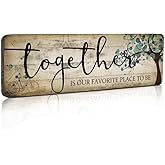 Family Art Decor Inspirational Quotes Wall Hanging Sign - Together is Our Favorite Place to Be - Motivational Home Art Decor Wood Plaque Sign 16"x5"