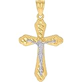 Jewels By Lux 10K Gold Two-Tone Diamond-Cut Mens Cross Crucifix Religious Charm Pendant