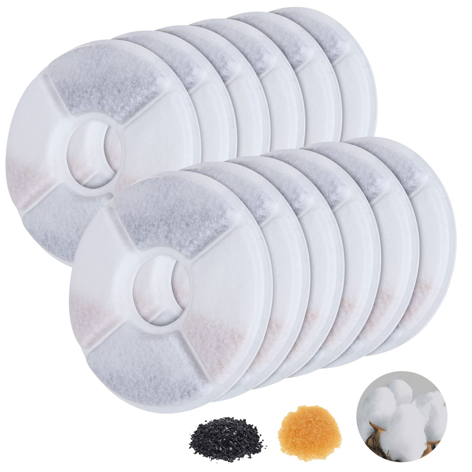 AKOLAFE 12Pack Cat Water Fountain Filters Round Cat and Dog Water Filter Replacement Fountain Filter Cat Water Fountain Filter for Cats, Dogs Flower Fountain, White