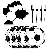 KFJBPB 72 Pcs Soccer Paper Plates and Napkins Party Supplies, Soccer Birthday Party Decorations Disposable Party Plates and Napkins Tableware Set for Sports Theme Birthday Party Baby Shower Serves 24