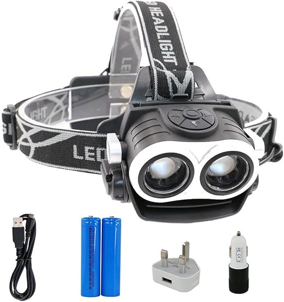Boruit Head Light 2000lm Rechargeable Battery Head Torch LED Prime