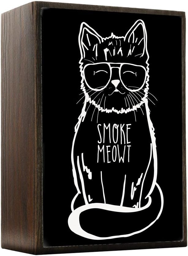 Amazon Com Inspired Home Smoke Meowt Stoner Cat Wood Box Sign