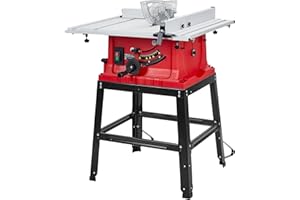 KOKEBREN 10 Inch Table Saw with Stand, 15 Amp 5000RPM Portable Saw, 90°Cross Cut & 0-45°Bevel Cut, Adjustable Depth, Multifunctional Table Saw for Woodworking, Metal, Plastic, Red