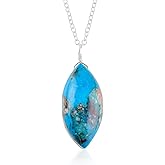 Natural Chrysocolla Crystals Pendant Necklace, Marquise Cabochon Gemstone, Energy Healing Crystals, Birthday, Gift for Her, Gemstone Jewelry 18 inch AAA+ Quality (Chrysocolla)