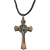 Catholica Shop Saint Benedict Medal Wood Crucifix Cord Necklace for Men & Women – Handcrafted Religious Pendant, Healing, Travel Protection, Perfect for Gifting on Special Occasions, Made in Brazil