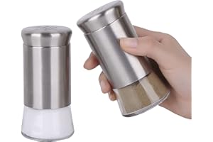 Gala Houseware 2 Pack Salt and Pepper Shakers, 4.6 oz Salt Shaker Spice Dispenser, Stainless Steel with Glass Bottoms, Refill