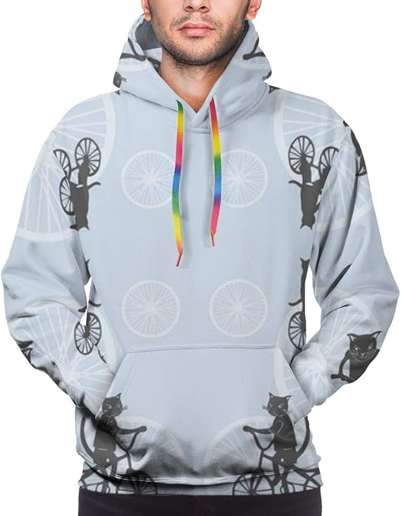 Amazon メンズパーカー猫自転車パターンスウェットスウェットメンズカジュアルパーカーカジュアルトップフード付き トレーナー パーカー 通販