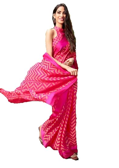 Women's Kota Doria Brasso Silk Saree With Blouse Piece (2ELEBRAS1006_Pink)