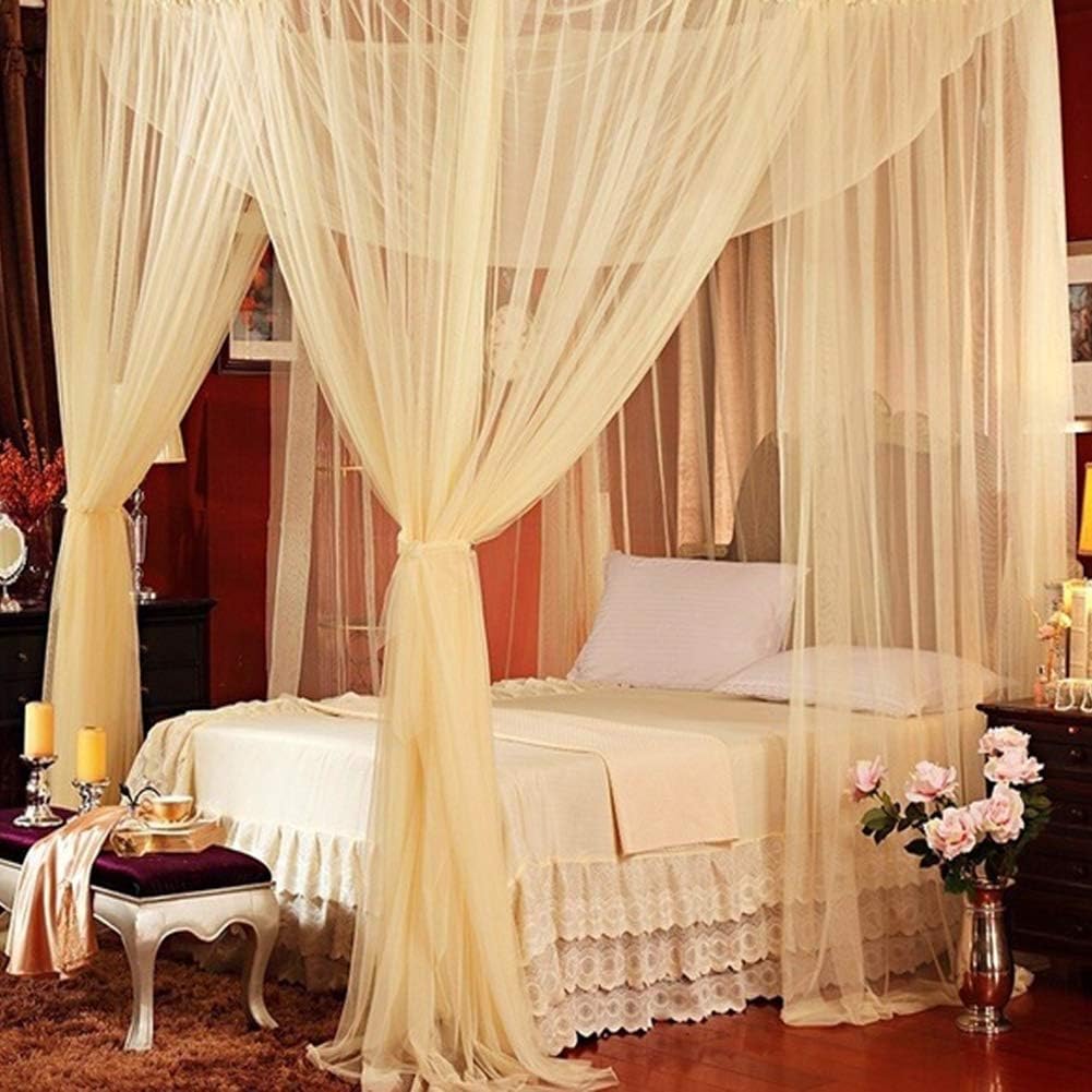 Mosquito Net, 4 Corner Post Bed Canopy Quick Easy Installation for Single to King Size Beds Hammocks Cribs (Beige): Home & Kitchen