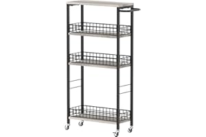 4 Tier Slim Storage Cart Narrow Laundry Cart on Wheels Utility Kitchen Rolling Rack with Wood Tabletop Mobile Shelving Unit B