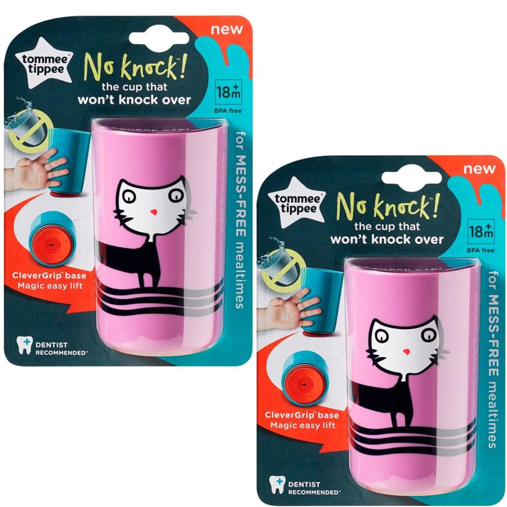 2 x Tommee Tippee No-Knock Cup | Base Sucks to Surfaces = No More Spills! | Ideal for Milk, Water & Juice | 300ml, BPA-Free | Age 12m+ (Purple)
