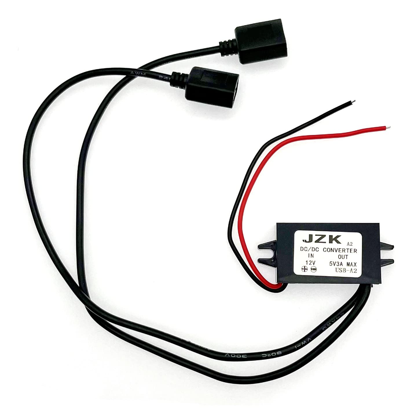 JZK Car Power Converter DC 12V to 5V/ 3A Voltage Converter with Dual USB Adapter Connectors for Phone Charging car Audio Radio etc