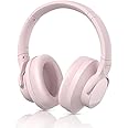 ZIHNIC Active Noise Cancelling Headphones, 60H Playtime Wireless Bluetooth Headset Low Latency-Pink