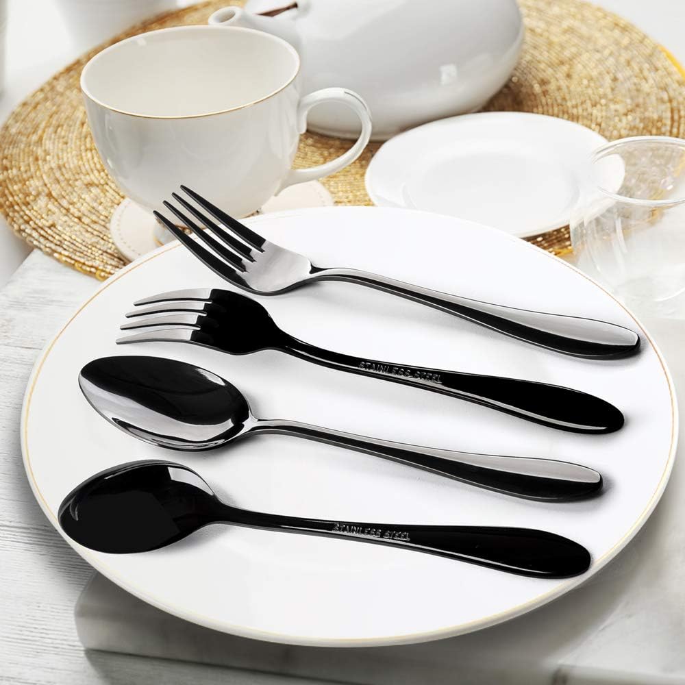 HaWare 24 Piece Black Cutlery Flatware Set, Stainless Steel Silverware with Knife Spoon Fork, Service for 6, Mirror Finish - Image 4