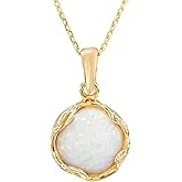 14K Gold Plated White Opal Necklace - 14K Gold Plated over 925 Sterling Silver, Dainty 12mm White Opal Gemstone Pendant, October Birthstone, Handmade Vintage Antique Jewelry for Classy Women
