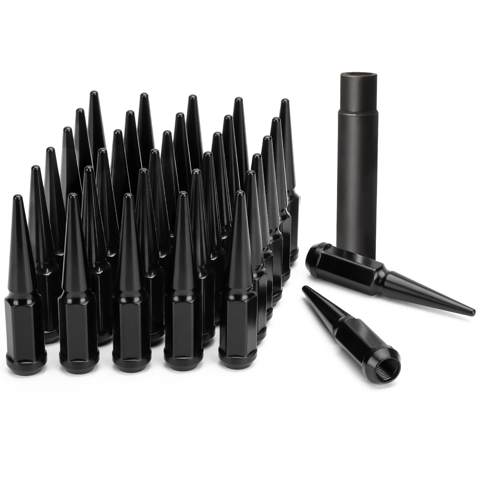Photo 1 of ****Partial set***

Dynofit 14x1.5 Spike Lug Nuts for Chevy GMC Silverado Sierra 2500 3500, pcs One-Piece Design Spiked Lug with 1 Key Fit F250 F350 Truck, Aftermarket Black Hex Drive Bullet Lug Nut for 6&8 Lug Wheel