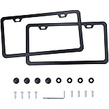 LivTee Black Aluminum License Plate Frames, 2 PCS Car Licence Plate Covers Slim Design with Black Bolts Washer Caps for US Ve