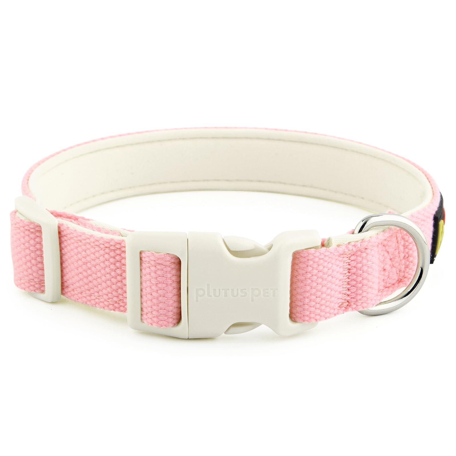 Plutus Pet Cotton Dog Collar, Heavy Duty Collar with Soft Padding, Adjustable and Comfortable for Small Medium and Large Dogs, Pink, L