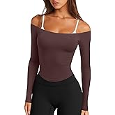 LASLULU Womens Sexy Off The Shoulder Long Sleeve Workout Tops Strapless T Shirts Crop Top Casual Fall Outfits