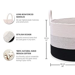 OrganiHaus Woven Laundry Basket, Large Cotton Rope