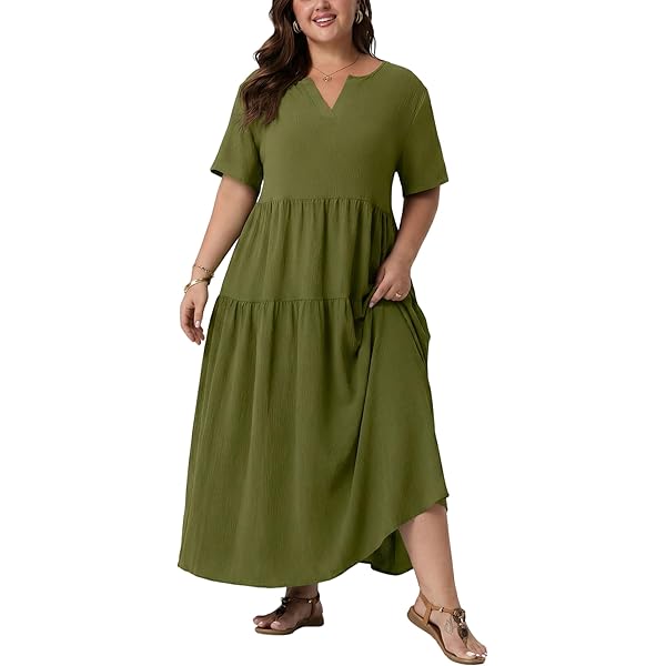 Plus Oversize Solid Casual Loose Fit Short Sleeve Jersey Knit A-Line Midi Dress Black XL at Amazon Women's Clothing store Plus Oversize Solid Casual Loose Fit Short Sleeve Jersey Knit A-Line Midi Dress Black XL at Amazon Women's Clothing store