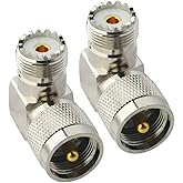 Boobrie UHF Connector Right Angle Coax Connector UHF Male Plug PL259 to UHF Female Jack SO239 90 Degree L Shape Low Loss Coax