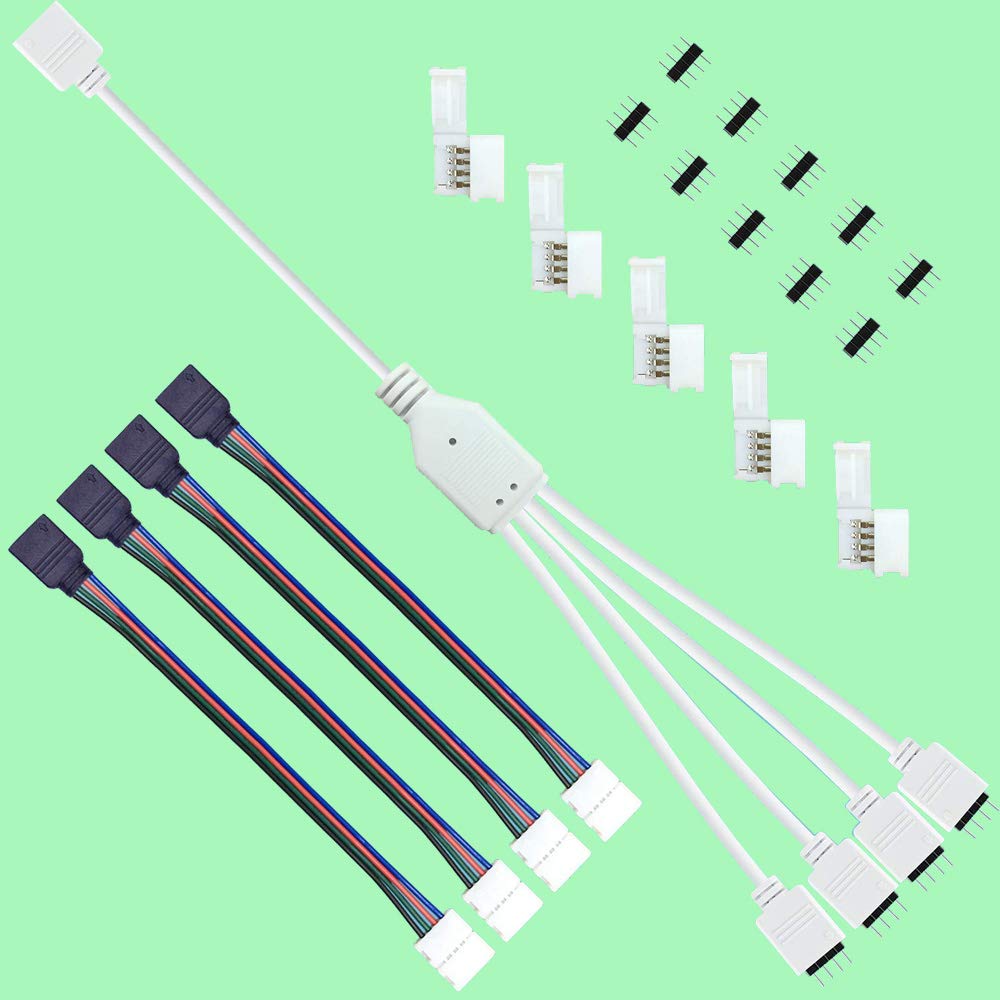 RUNCCI-YUN LED 4pin Extension Kit - Splitter, 1 To 4 Ports Female Connection Cable, LED Strip Light Connectors