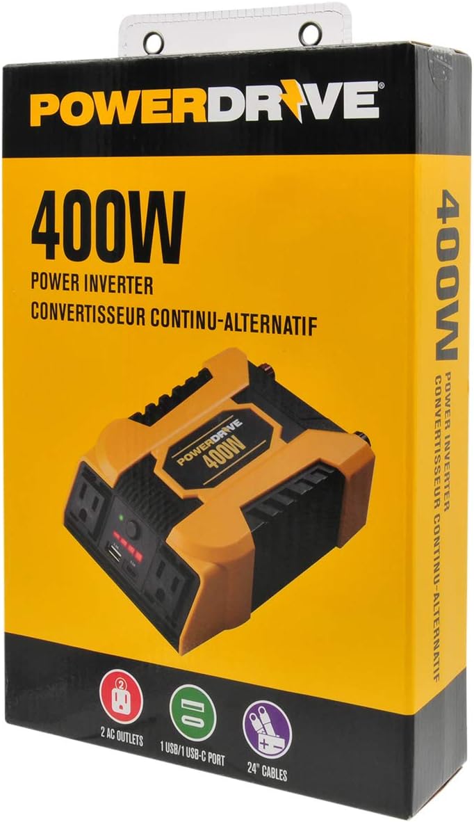 POWERDRIVE Improved & Updated 400W Power Inverter with 2 AC outlets and