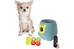 ptlsy Automatic Dog Ball Launcher for Pet Dog Ball for Dogs Fit for 2 inch Tennis Balls Adjustable Launch Distance in 4 Modes (6 Balls Included，Blue, Remote)
