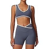 QBGJTD Two Piece Workout Sets for Women Color Block Sports Bra and Scrunch Butt Lifting Shorts Gym Yoga Active Wear Outfits