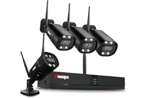 ANSSIPO 4K Wireless Security Camera System, 4X 3MP Plug-in Surveillance Security Cameras for 24/7 Recording, Dual Warning 8CH WiFi NVR, Color Night Vision,Two Way Audio, AI Face/Motion Detection,NO Hard Drive