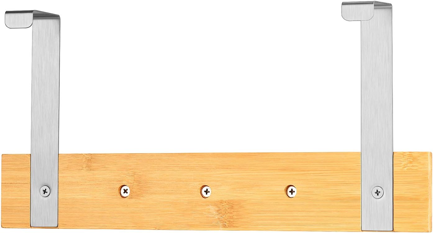 ToiletTree Products Bamboo Wood & Stainless Steel Over The Door Towel Rack, 5 Hooks: Kitchen & Dining
