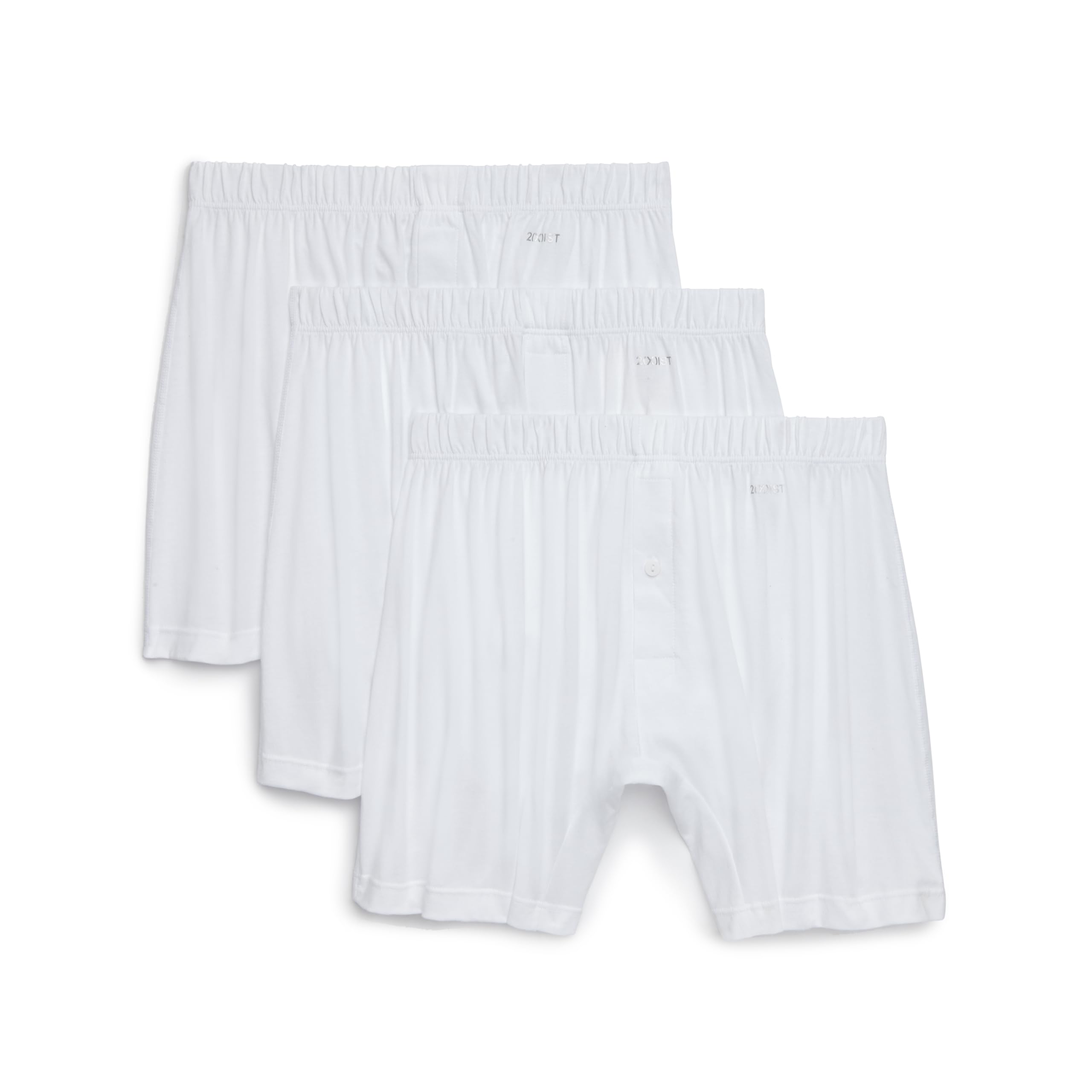 Photo 1 of 2(X)IST Mens Pima Cotton Knit 3-pack Boxer Shorts, White_10001, Small US