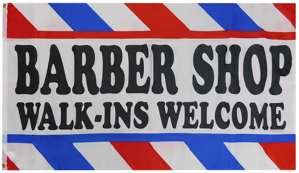 Photo 1 of Barber Shop Walk-Ins Welcome Red White Blue Striped 3'x5' 3 Foot x 5 Foot Rough Tex 100D Printed Polyester Flag