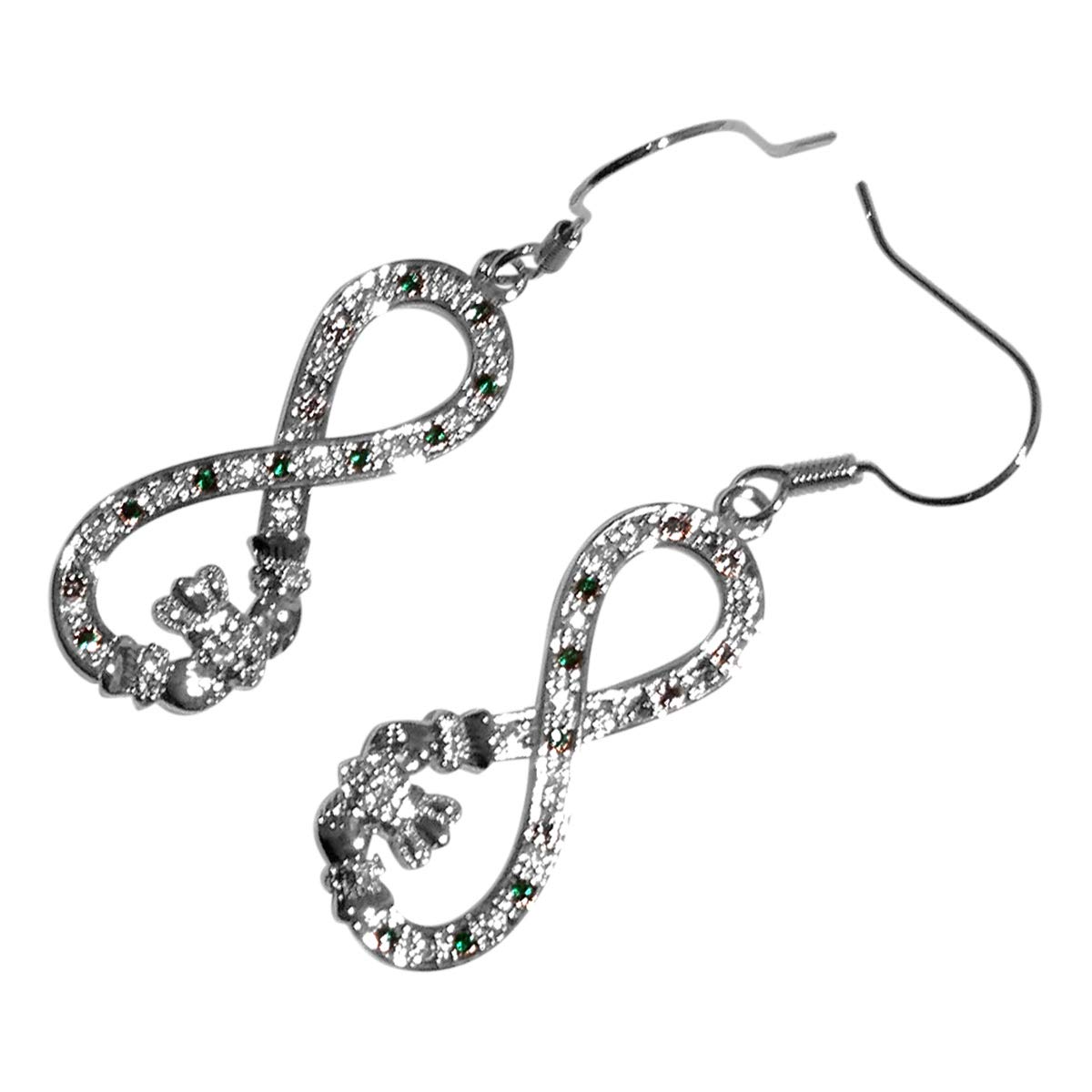 GWG Jewellery 18K White Gold Coated Infinity Band Graced with Claddagh and Emerald Green Crystals Unusual Earrings in Gift Box for Women โ image 1