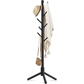 Haddockway Wooden Coat Rack Stand with 8 Hooks New Zealand Pine 3 Adjustable Coat Standing Tree Easy Assembly for Coats, Hats, Scarves and Handbags for Entryway, Hallway, Bedroom, Office
