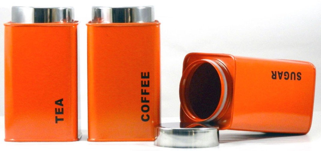 orange tea and coffee canisters