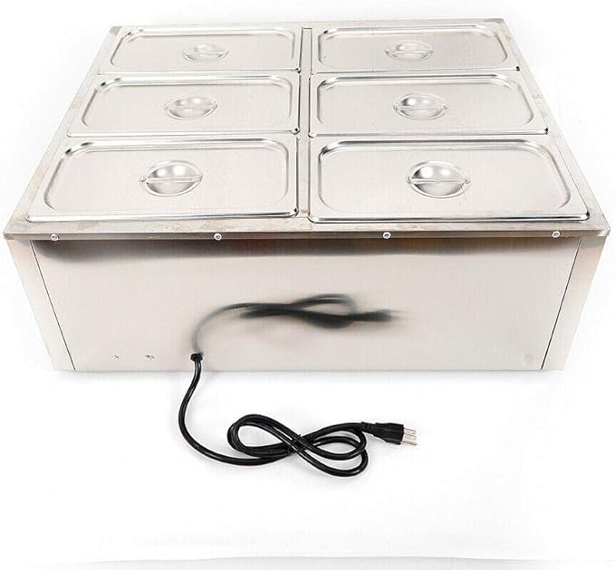 Electric Food Warmer, 6 Pot Stainless Steel Electric Food Warmer Buffet Server