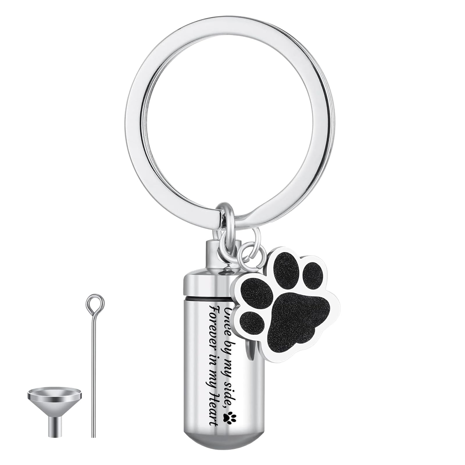 Stainless Steel Ashes Keepsake Keychain,Small cylindrical pet urn,This dog urns for ashes keychain has text as well as a matching dog paw design, Suitable for dog memorial gifts and jewelry