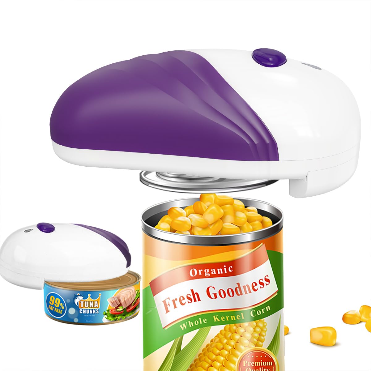 Electric Can Opener,Automatic Can Opener,Hands Free/Smooth Edge/Battery Operated/Portable One Touch Opener,Electric Can Openers for Kitchen Present for Seniors with Arthritis (Purple)